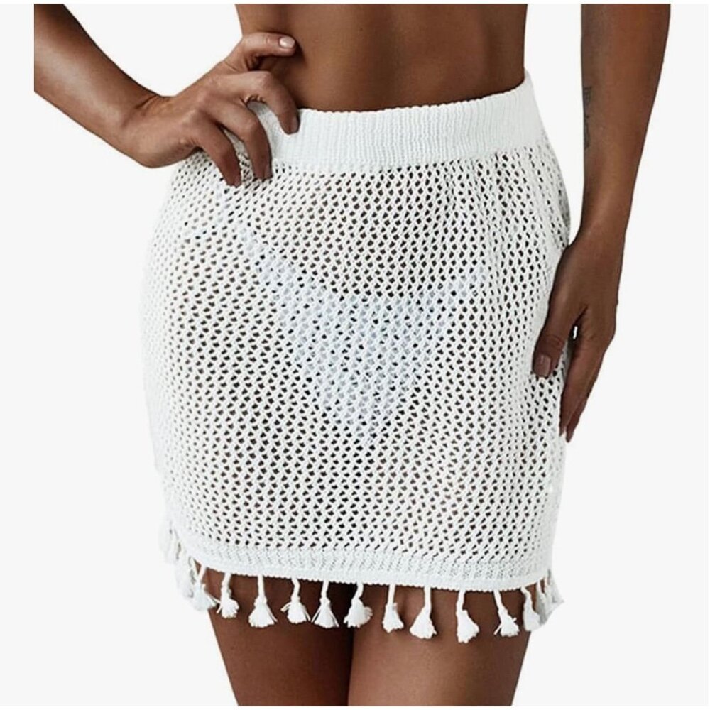 GUC Women's Swimsuit Cover Up Crochet Short Beach Skirt with Tassels size S